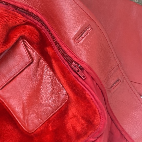 VNTG RED FULL GRAIN LEATHER W/ZIP OUT LINING DEEP POCKETS SEXY JACKET MADE IN US - Picture 13 of 14